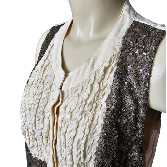 Black brand blouse with sequins and long split back. XL - Picture 2 of 4